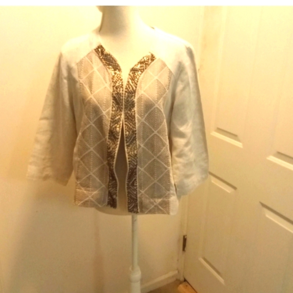 Chico's open front blazer size large  Embroidery Linen